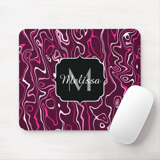 Hot pink damascus abstract swirls Custom Monogram Mouse Pad (With Mouse)