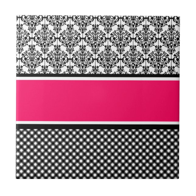 hot pink damask ceramic tile (Front)