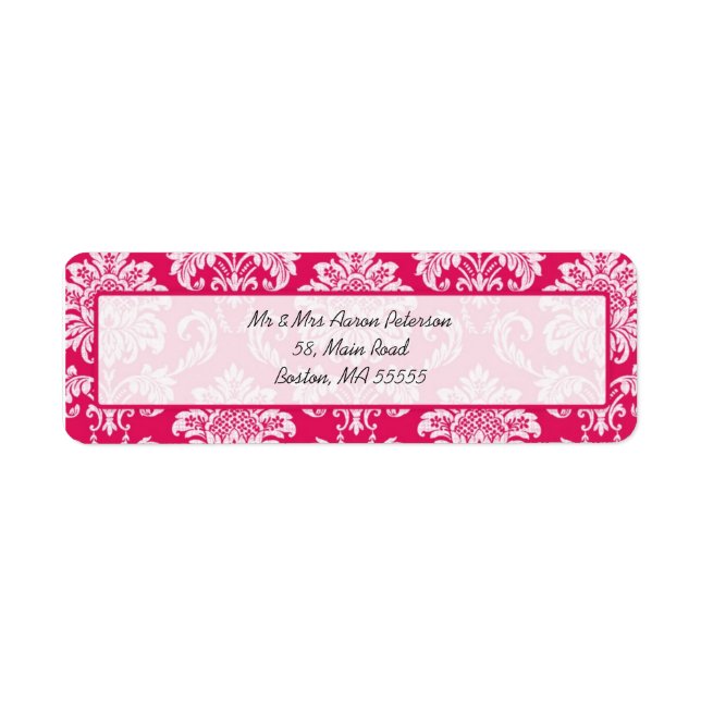 Hot Pink Damask Customisable Address Labels (Front)