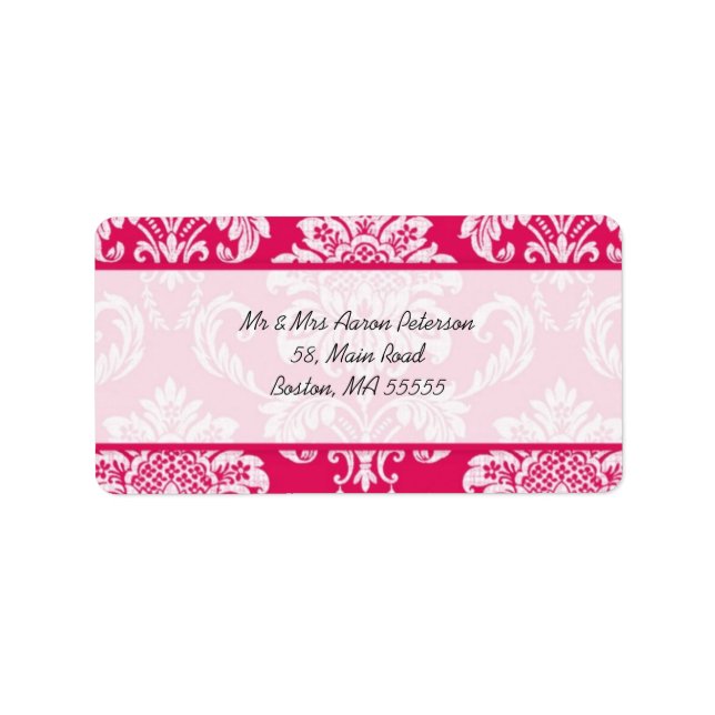 Hot Pink Damask Customisable Address Labels (Front)