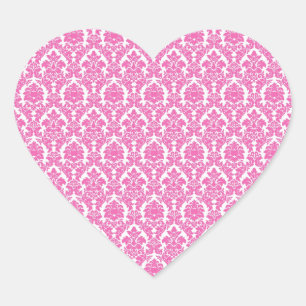 Hot Pink Damask Heart Sticker Envelope Seal