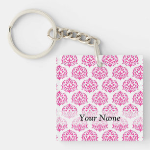 Hot pink damask key ring