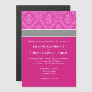 Hot Pink Damask Magnetic Wedding Invitation
