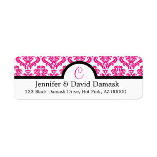 Hot Pink Damask Monogram C Address Labels