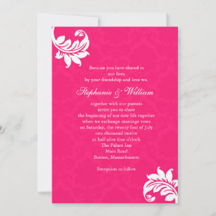 Hot Pink Damask Monogram Wedding Invitation