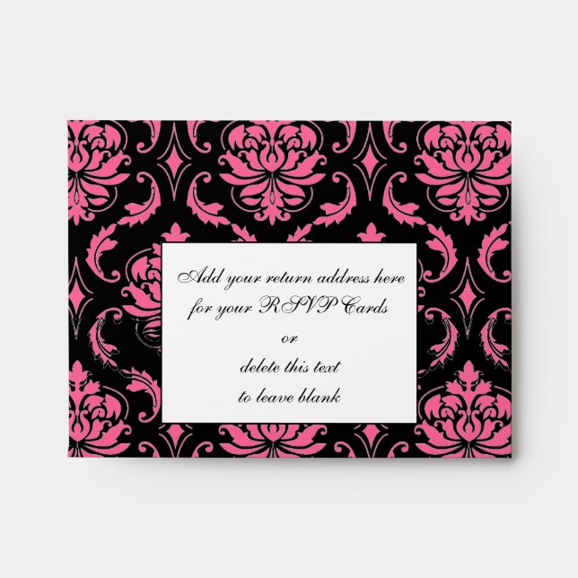 Hot Pink Damask Monogram Wedding RSVP Envelope (Front)