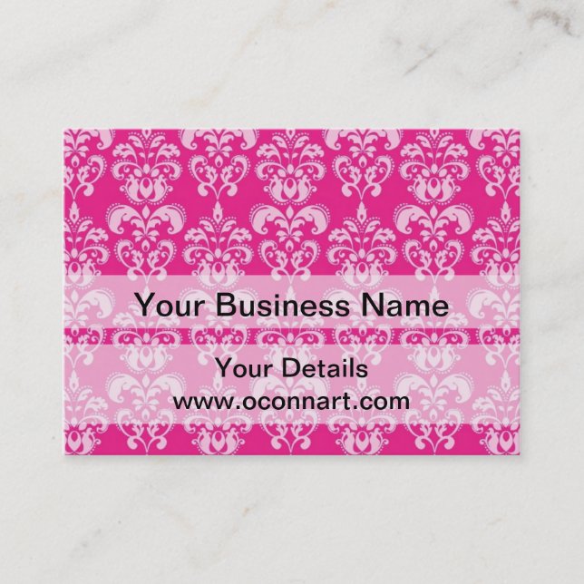 Hot pink damask pattern business card (Front)