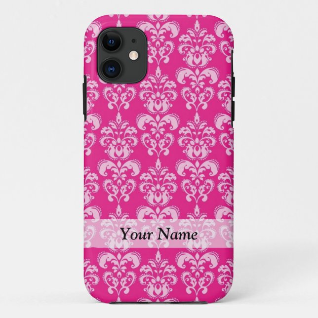 Hot pink damask pattern Case-Mate iPhone case (Back)