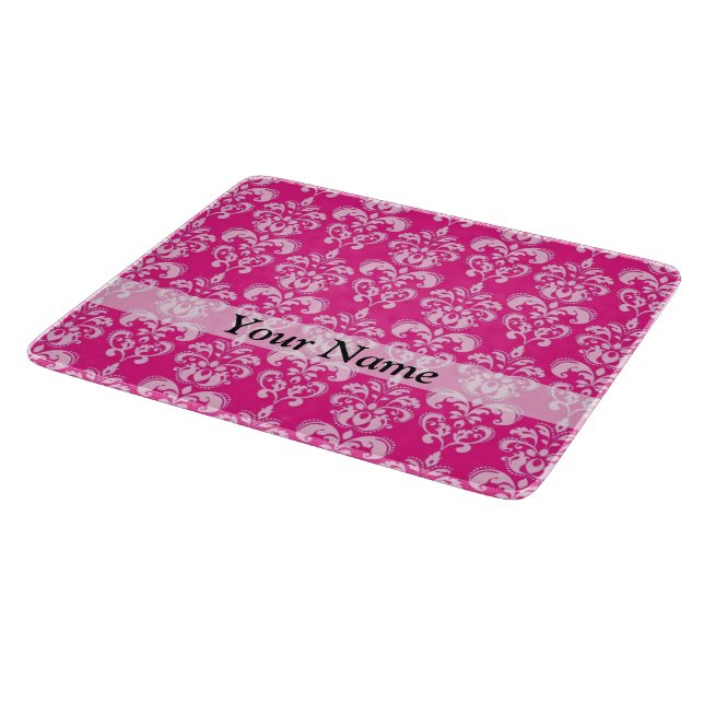 Hot pink damask pattern cutting board (Corner)