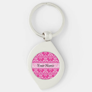Hot pink damask pattern key ring