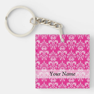 Hot pink damask pattern key ring