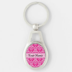 Hot pink damask pattern key ring