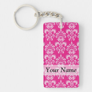 Hot pink damask pattern key ring