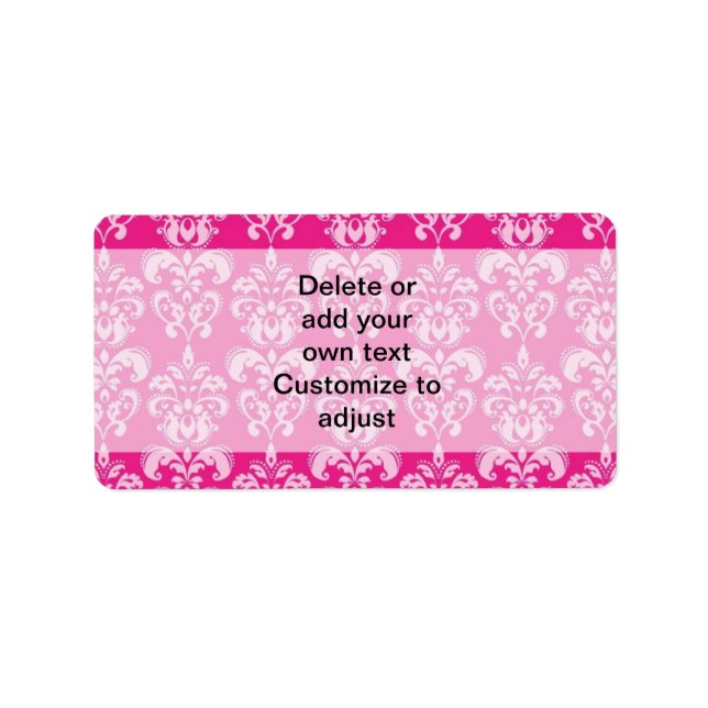 Hot pink damask pattern label (Front)