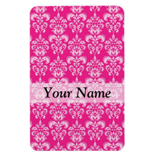 Hot pink damask pattern magnet