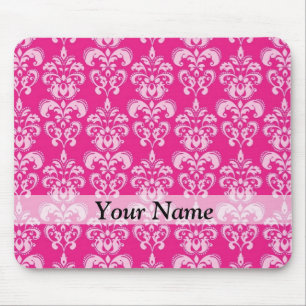 Hot pink damask pattern mouse pad