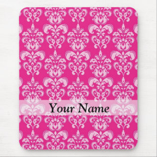 Hot pink damask pattern mouse pad