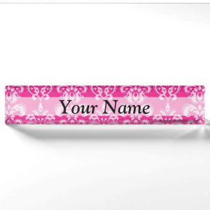 Hot pink damask pattern nameplate