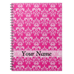 Hot pink damask pattern notebook