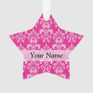 Hot pink damask pattern ornament