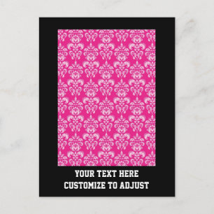 Hot pink damask pattern postcard