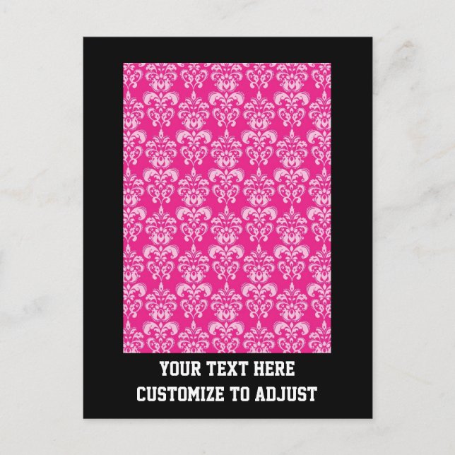 Hot pink damask pattern postcard (Front)
