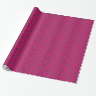 Hot Pink Damask Pattern Wrapping Paper