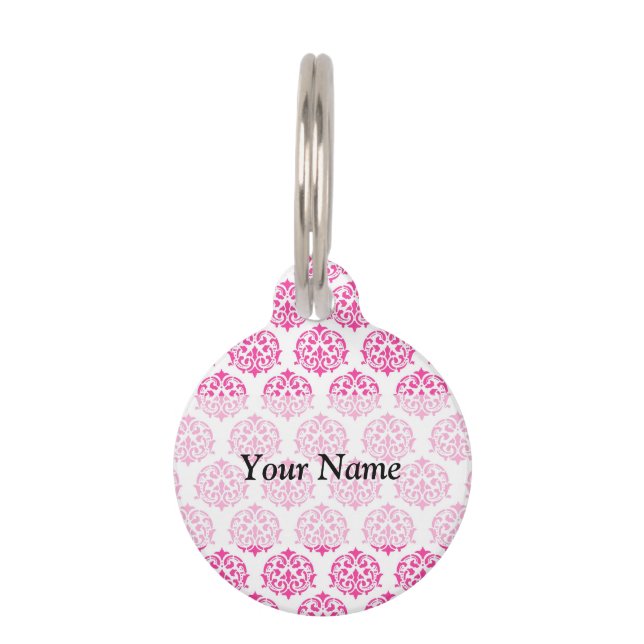 Hot pink damask pet tag (Front)