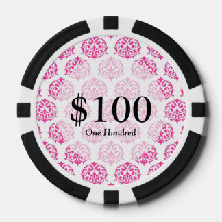 Hot pink damask poker chips
