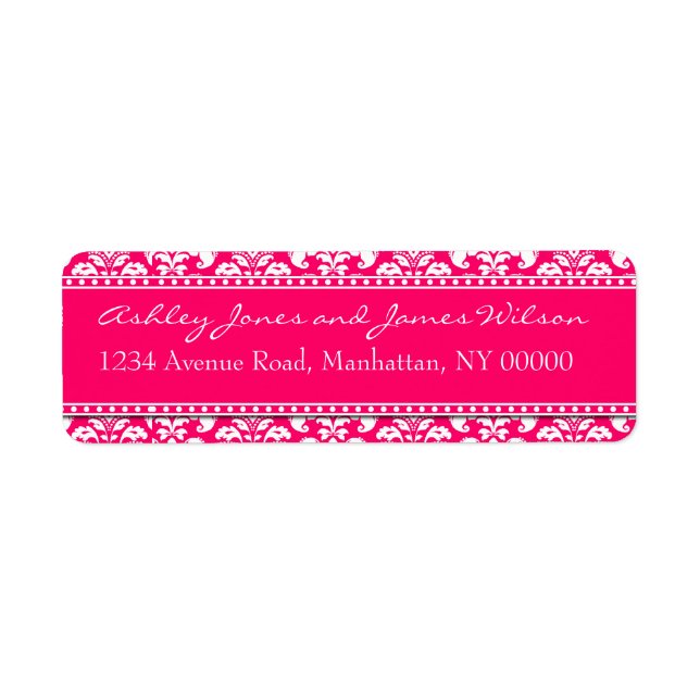 Hot Pink Damask Return Address Labels (Front)