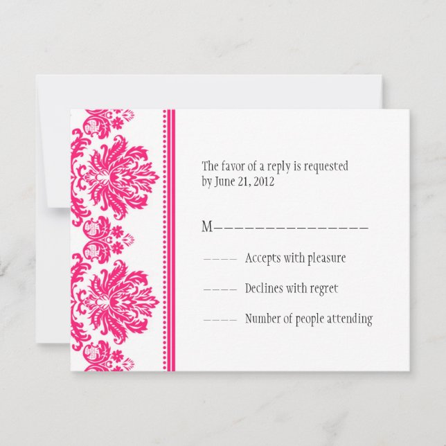 Hot Pink Damask RSVP Cards (Front)