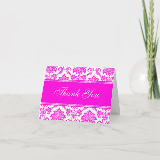Hot Pink Damask Thank You Cards