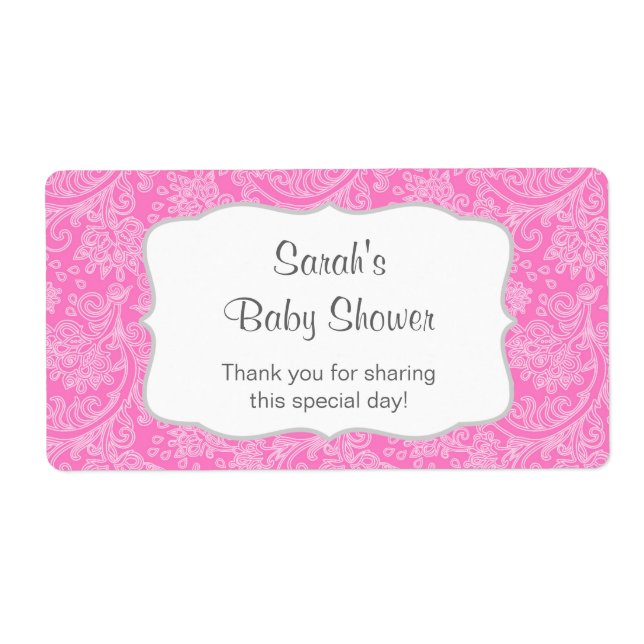 hot pink Damask Water Bottle favour u customise (Front)