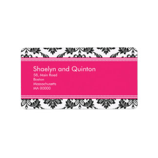 Hot Pink Damask Wedding Address Labels