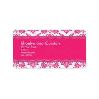 Hot Pink Damask Wedding Address Labels