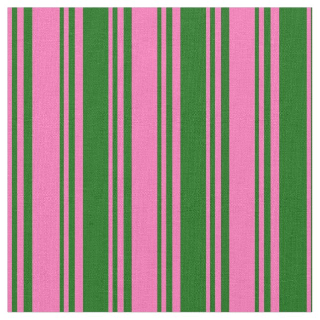 Hot Pink & Dark Green Stripes Fabric (Close Up)