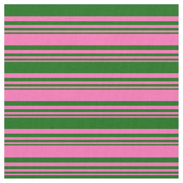 Hot Pink & Dark Green Stripes/Lines Pattern Fabric (Close Up)