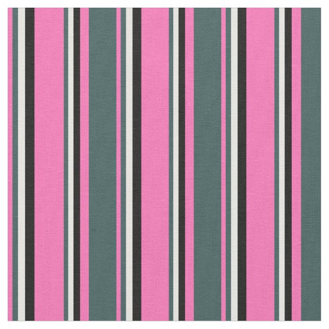 Hot Pink, Dark Slate Grey, White, and Black Lines Fabric (Close Up)