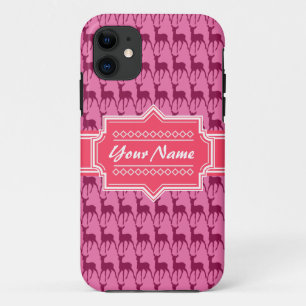 Hot Pink Deer, Personalised Name iPhone 11 Case