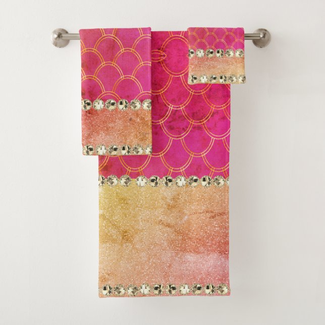 Hot Pink Diamond Bling Bath Towel Set (Insitu)