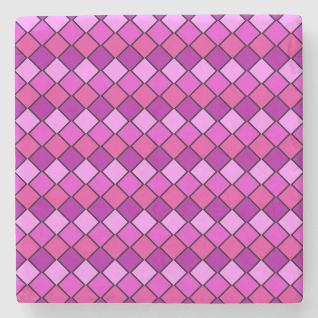 Hot Pink Diamond Checked Square Coaster (Front)