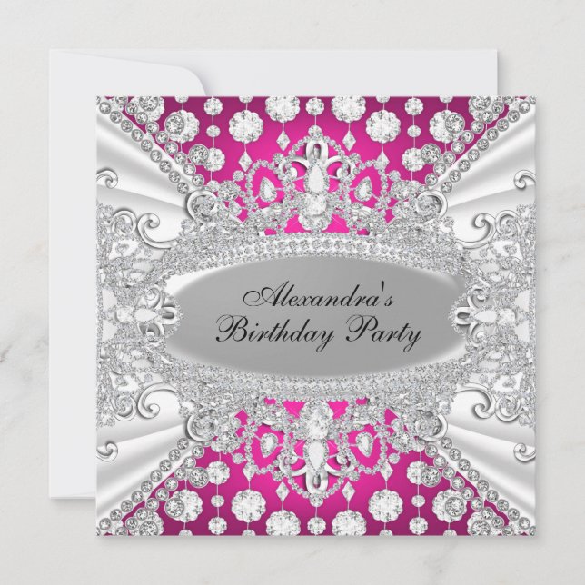 Hot Pink Diamond Jewel Birthday Party Invite (Front)