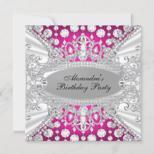 Hot Pink Diamond Jewel Birthday Party Invite
