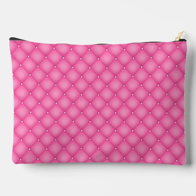Hot Pink Diamond Texture Makeup Vanity Accessory Pouch (Back)