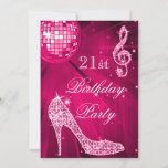 Hot Pink Disco Ball Sparkle Heels 21st Birthday Invitation<br><div class="desc">Hot pink birthday invites. Womens' personalised, elegant custom 21st birthday party celebration invitations with glitz and glamour. Woman's beautiful hot pink and white double sided invites twenty first / 21 years old birthday invites with a funky retro disco mirror ball, glamourous printed image rhinestones, glitter, sequins, diamonds bling jewels sparkle...</div>