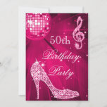 Hot Pink Disco Ball Sparkle Heels 50th Birthday Invitation<br><div class="desc">Hot pink birthday invites. Womens' personalised, elegant custom 50th birthday party celebration invitations with glitz and glamour. Woman's beautiful hot pink and white double sided invites fiftieth / fifty years old / 50 year old birthday invites with a funky retro disco mirror ball, glamourous printed image rhinestones, glitter, sequins, diamonds...</div>