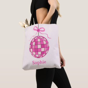 Hot Pink Disco Ball with Coquette Bow custom Tote Bag