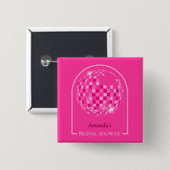 Hot Pink Disco Boogie Bridal Shower 15 Cm Square Badge (Front & Back)