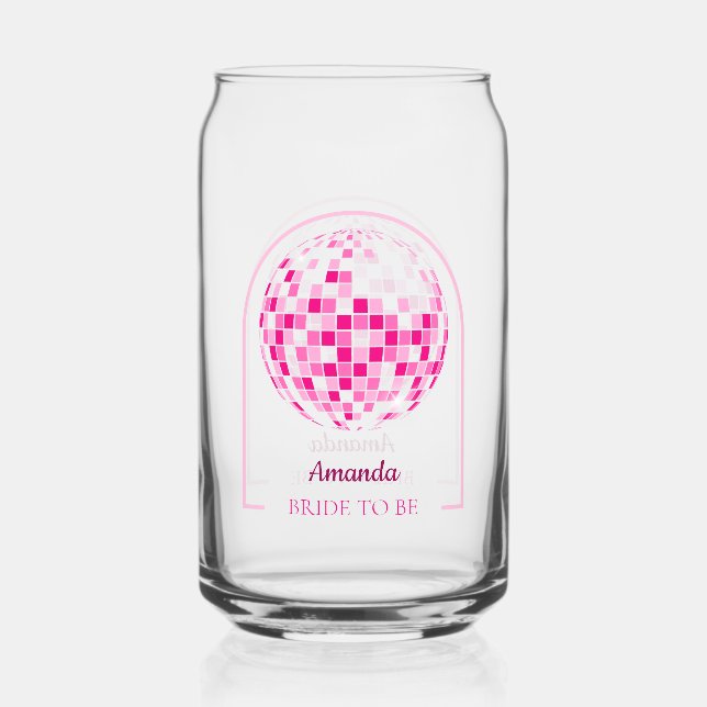 Hot Pink Disco Boogie Bridal Shower Can Glass (Front)