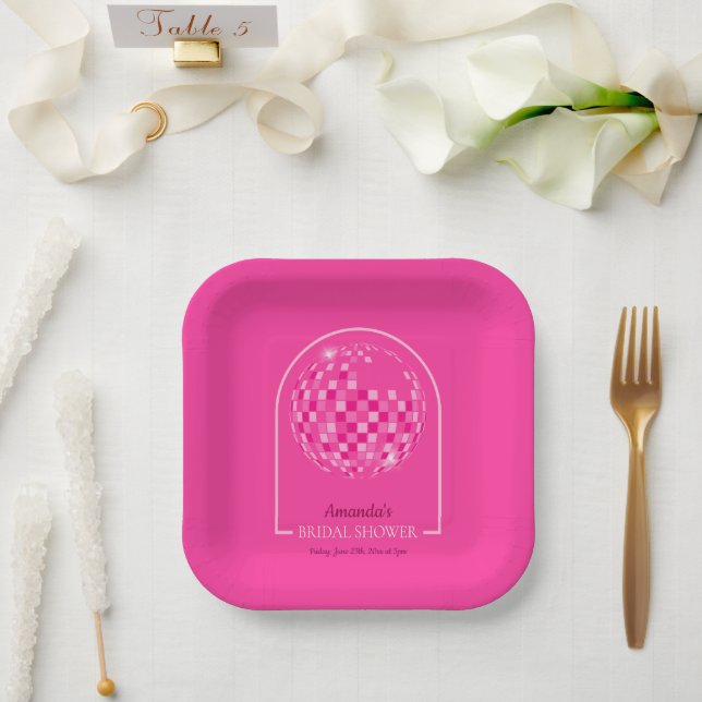 Hot Pink Disco Boogie Bridal Shower Paper Plate (Wedding)